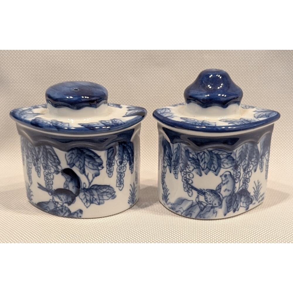 Bombay Blue & White Birds China Leaf Tray Salt & Pepper Shakers Sugar Bowl Spoon - Picture 4 of 16